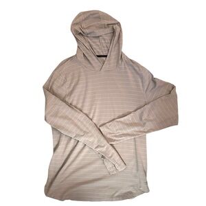 VRST Men's Essential Hooded Long Sleeve Shirt, gray and white striped size M